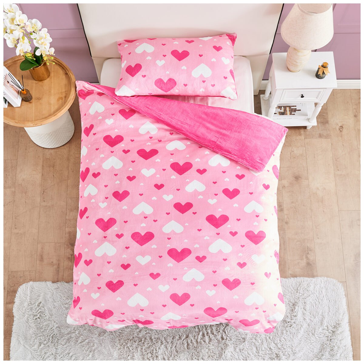Heart Print Duvet Cover Set - Pink