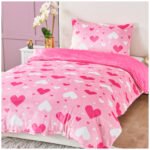 Heart Print Duvet Cover Set - Pink - Image 5
