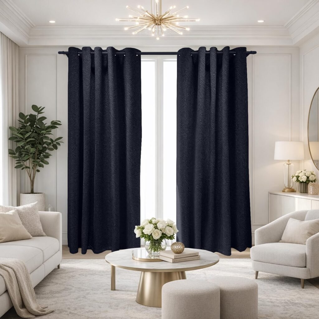Printed Velvet Blackout Curtains - Black