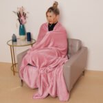 Luxury Fluffy Fleece Couch Throw - Blush Pink - Image 2