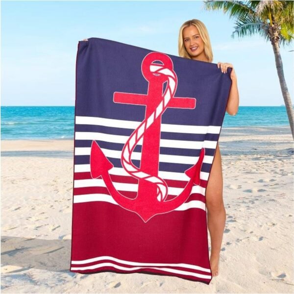 Sand Free Beach Towel Anchor Stripe - Red