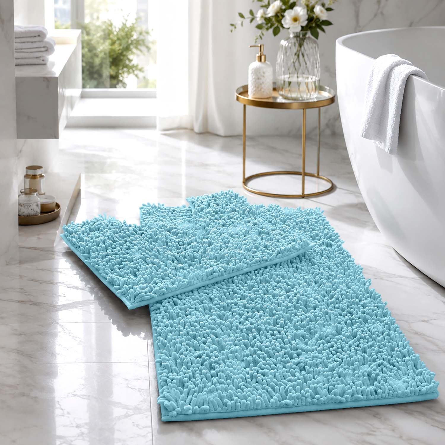 Aqua 1 2Piece Loop Bath Mat- Aqau