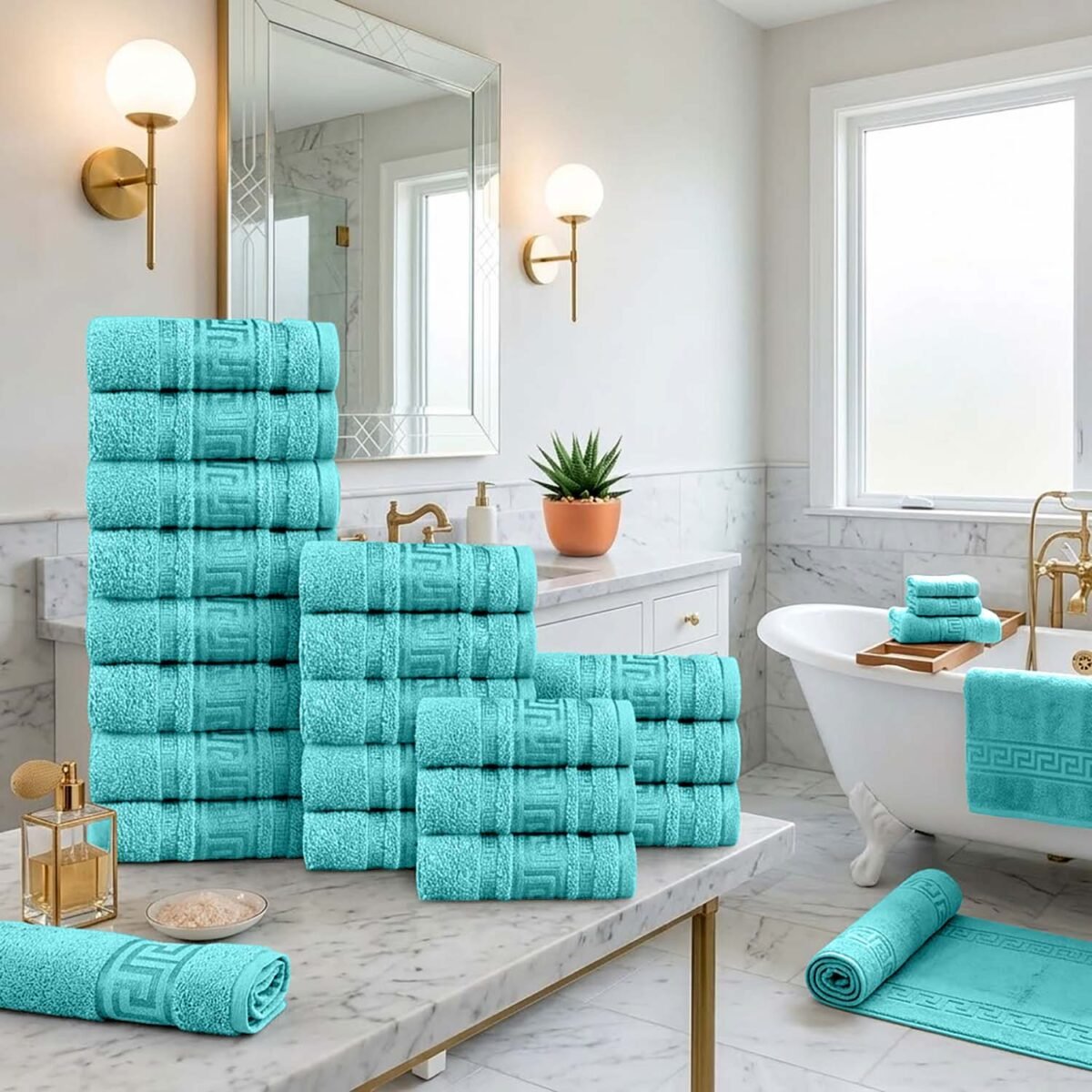 20 Piece Luxury Cotton Greek Towel Bale Set - Aqua