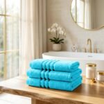 3 Pack Stripe Cotton Towel Sets - Aqua
