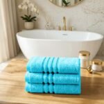 3 Pack Stripe Cotton Towel Sets - Aqua