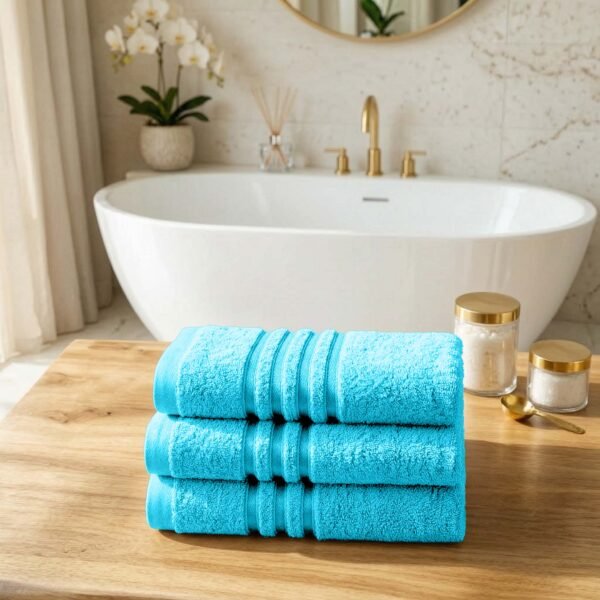3 Pack Stripe Cotton Towel Sets - Aqua
