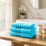 3 Pack Stripe Cotton Towel Sets - Aqua
