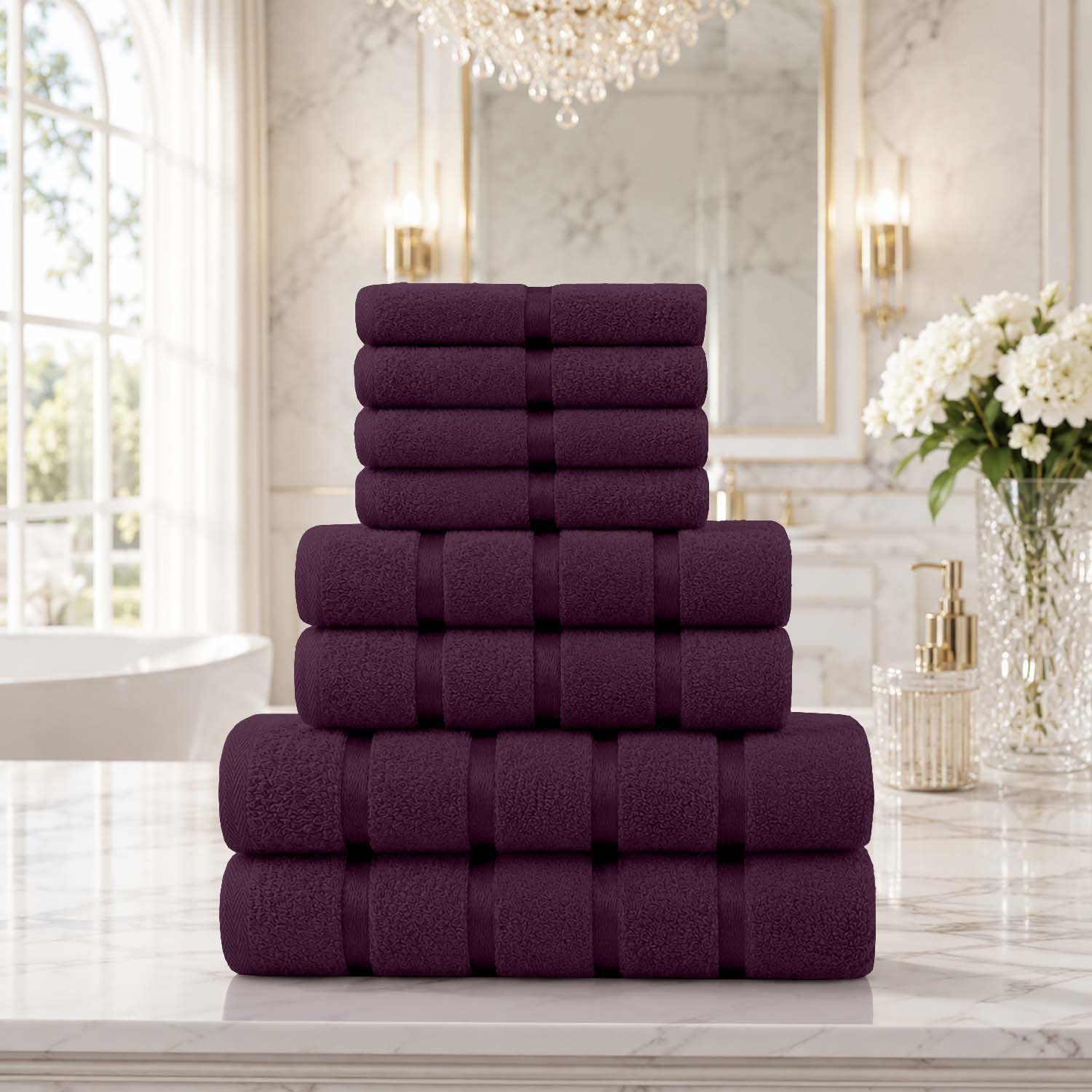 Aubergine 2 8 Piece Ultra Soft Cotton Towel Bale Set - Aubergine