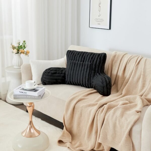 Cosy Heated Ribbed Cuddle Cushion with Armrest Support - Black