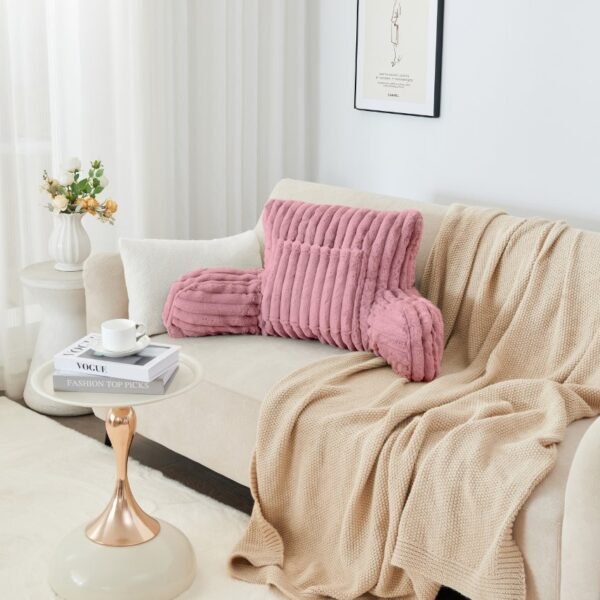 Cosy Heated Ribbed Cuddle Cushion with Armrest Support - Blush Pink