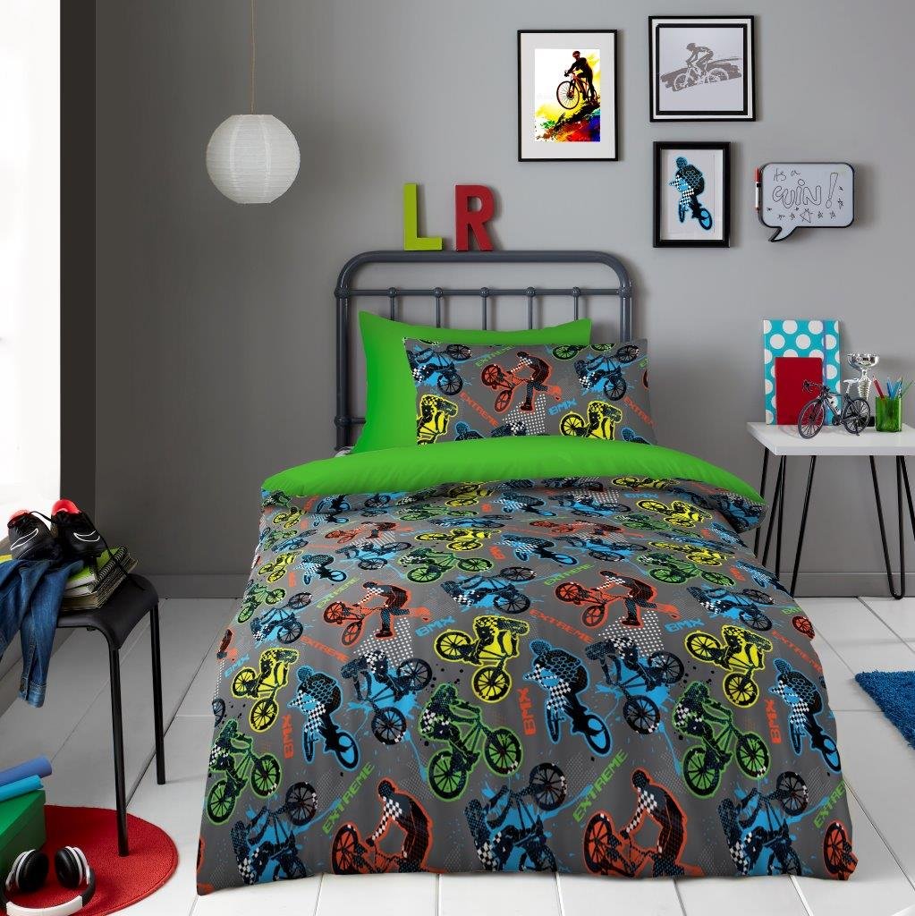 BMX Stunts 'Boys' Boys Bicycle Print Duvet Cover Set - Multi
