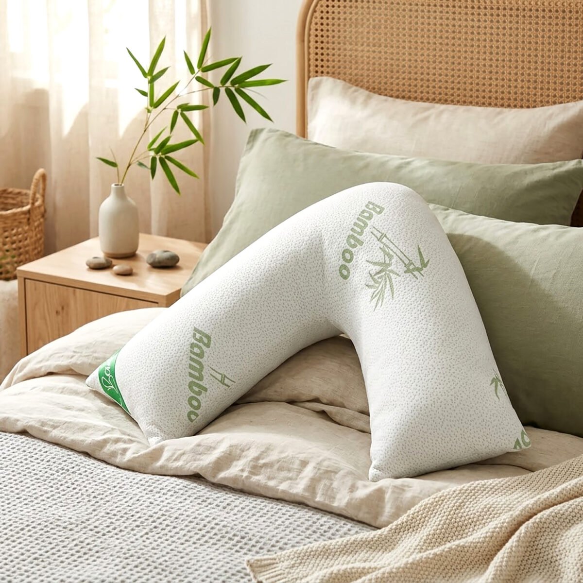 Memory Foam Bamboo V-Shape Pillow 47X76 Cm - White
