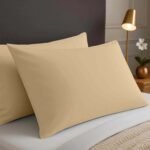 2 Pack Soft Plain Dyed Pillowcases - Beige - Image 3