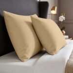 2 Pack Soft Plain Dyed Pillowcases - Beige - Image 4
