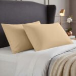 2 Pack Soft Plain Dyed Pillowcases - Beige