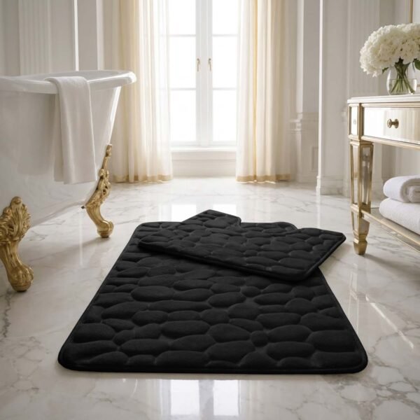 Luxury Pebbles Bathroom Mat 2 Piece - Black