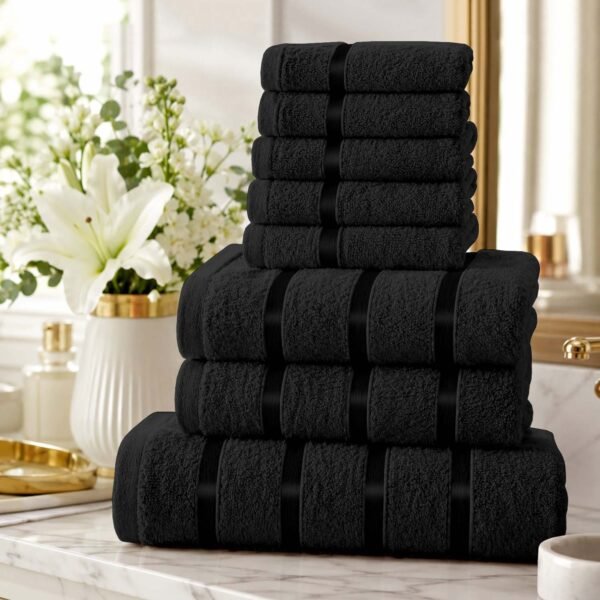 8 Piece Ultra Soft Cotton Towel Bale Set - Black