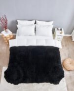 Luxury Ribbed Fleece Throw - Black