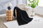 Luxury Ribbed Fleece Throw - Black - Image 8