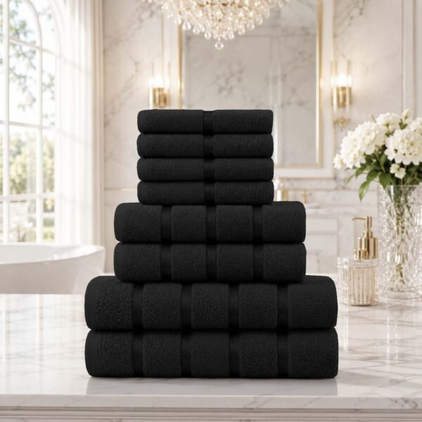 8 Piece Ultra Soft Cotton Towel Bale Set - Black