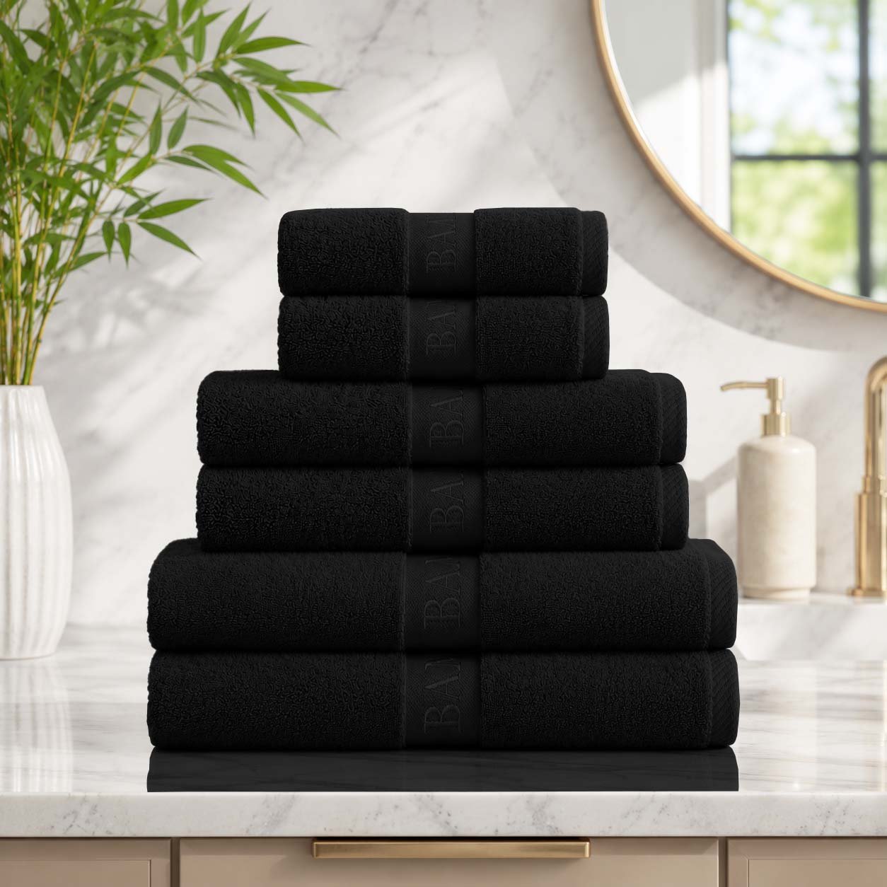 Black 2 Highly Absorbent Soft Bamboo Towel Set - Black