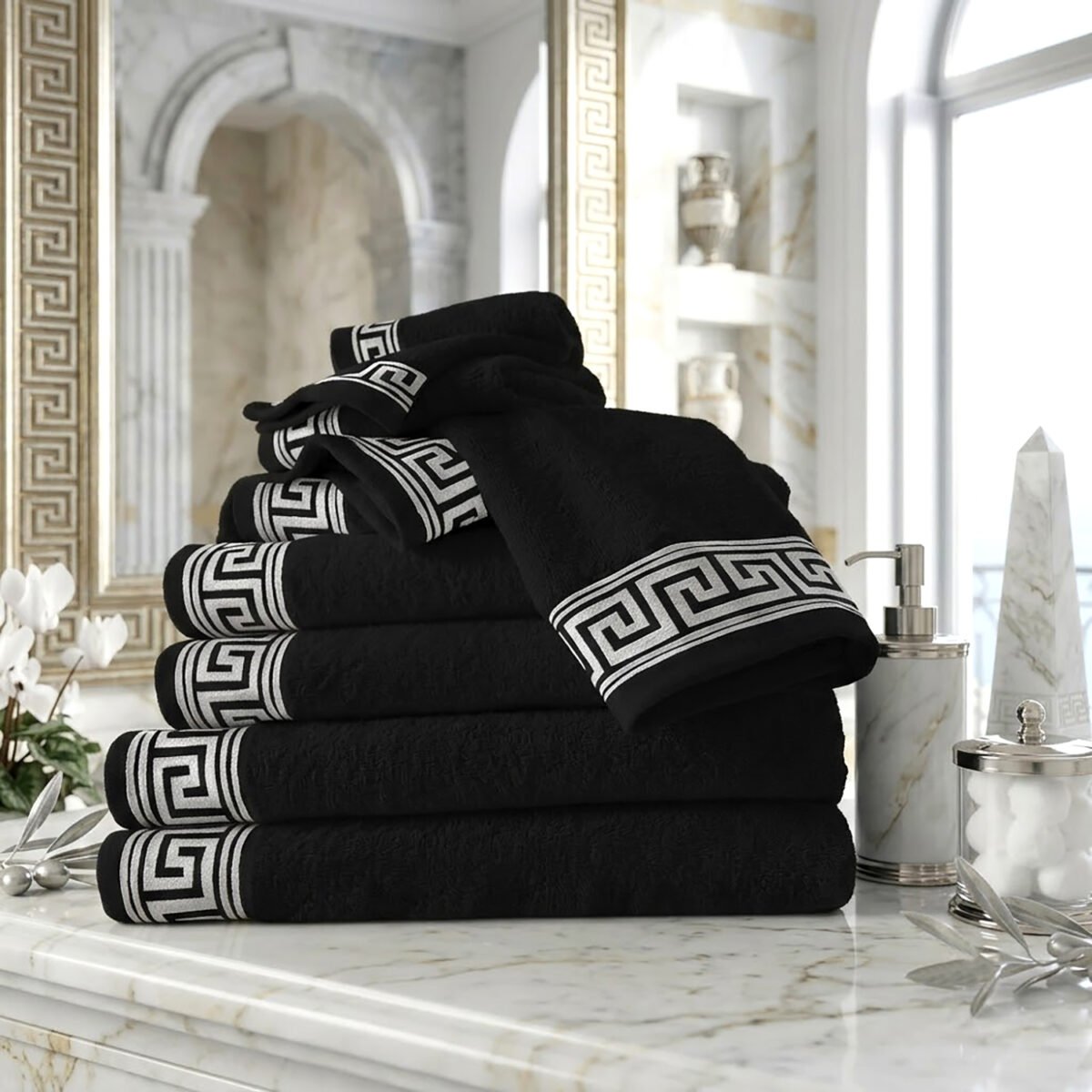 Luxury 8 Piece Cotton Towel Bale Set - Black