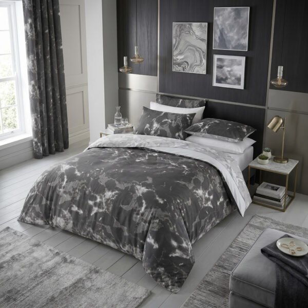 Luxury Marble Print Duvet Cover Set - Black