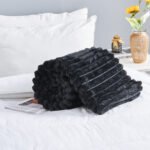 Luxury Ribbed Fleece Throw - Black - Image 7