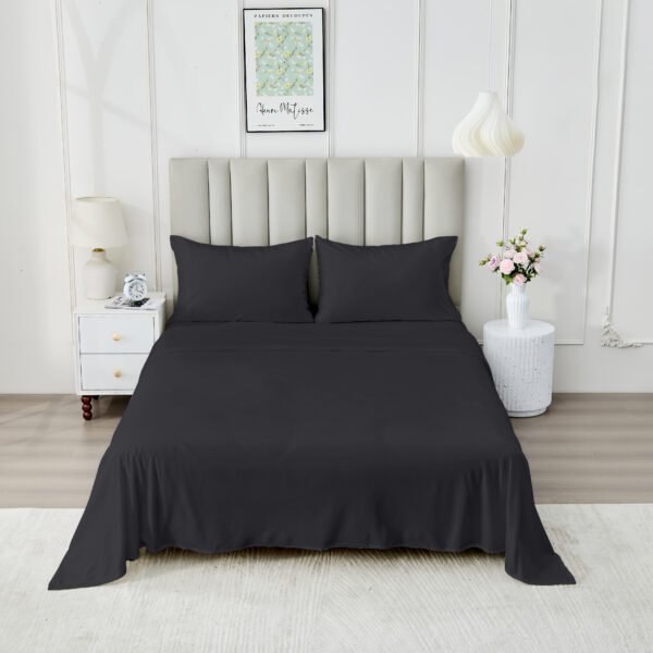4 Piece Soft Plain Bed Sheet Set - Black