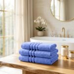 3 Pack Stripe Cotton Towel Sets - Blue