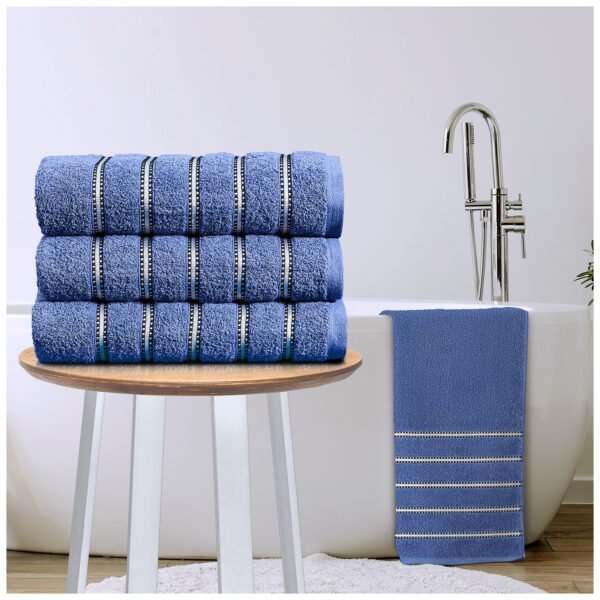 Soft Cotton Striped Bath Towels Set - Blue