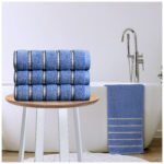 Soft Cotton Striped Bath Towels Set - Blue