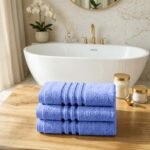 3 Pack Stripe Cotton Towel Sets - Blue