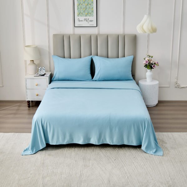4 Piece Soft Plain Bed Sheet Set - Blue