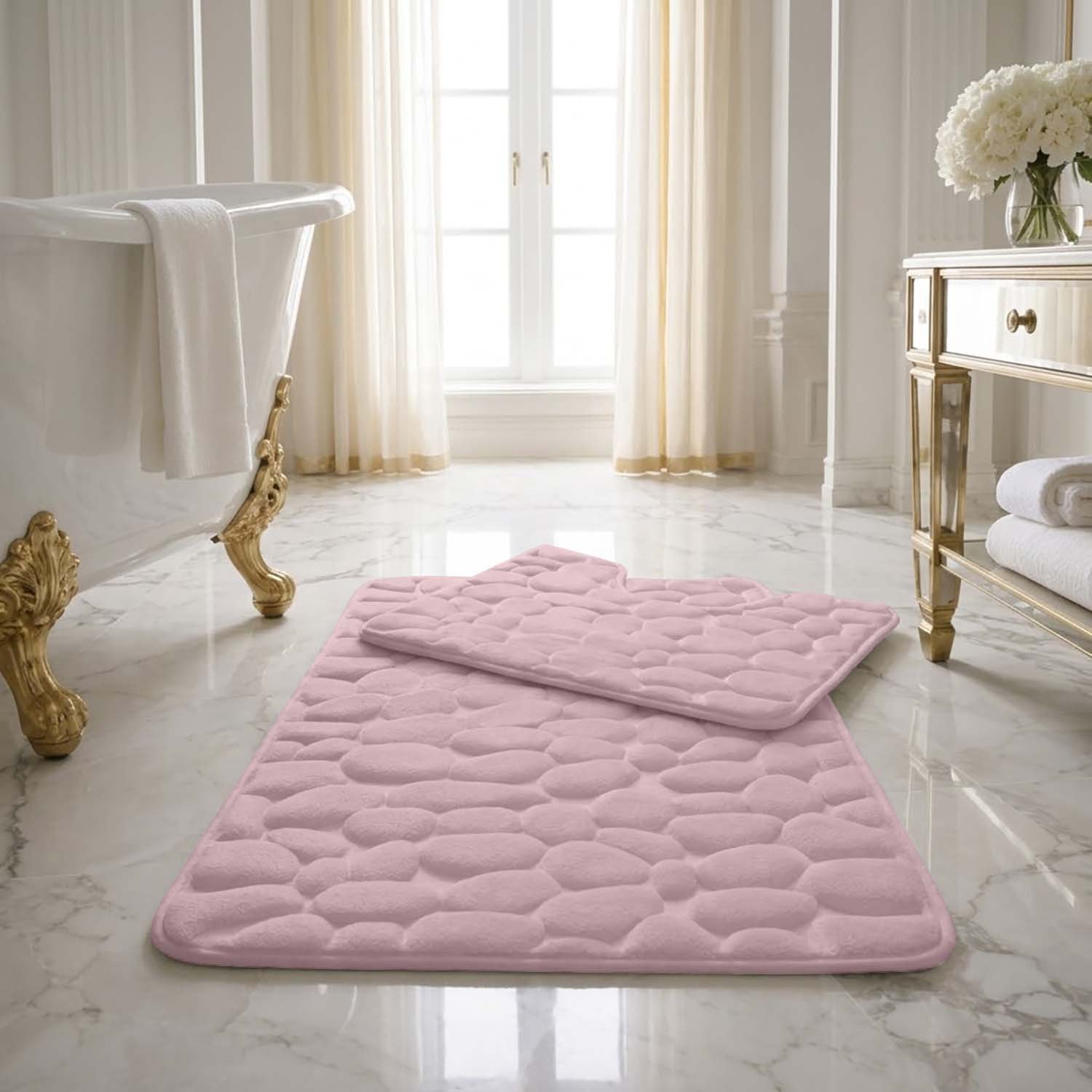 Blush Pink 1 Luxury Pebbles Bathroom Mat 2 Piece - Blush Pink