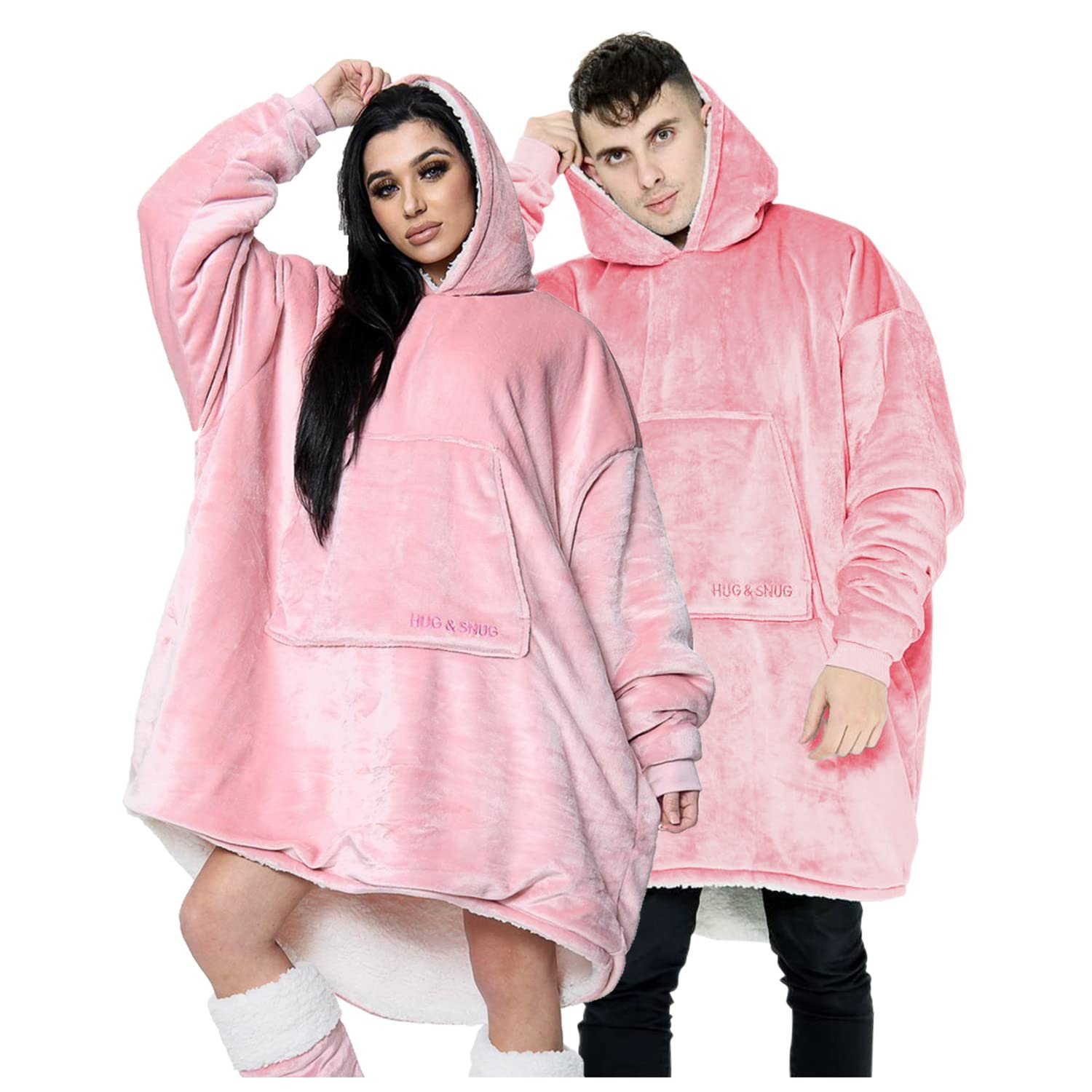 Blush Pink Oversized Fluffy Fleece Blanket Hoodie - Blush Pink
