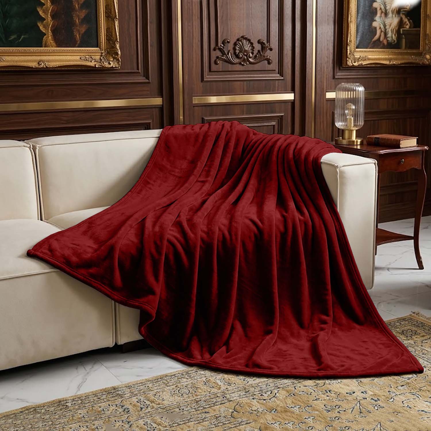 Burgundy 2 Mink Fur Throw - Burgundy