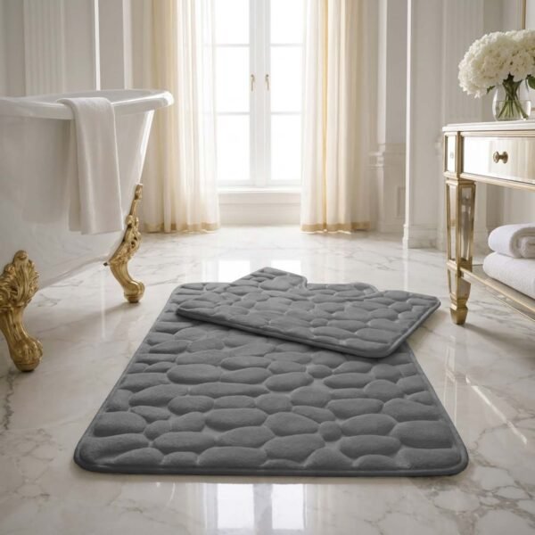 Luxury Pebbles Bathroom Mat 2 Piece - Charcoal