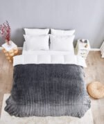 Luxury Ribbed Fleece Throw - Charcoal