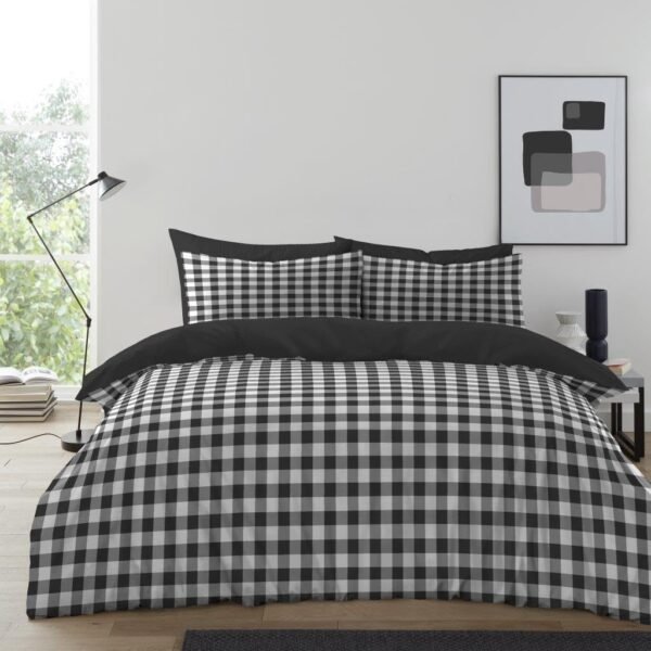 Luxury Gingham Check Duvet Cover Set - Charcoal