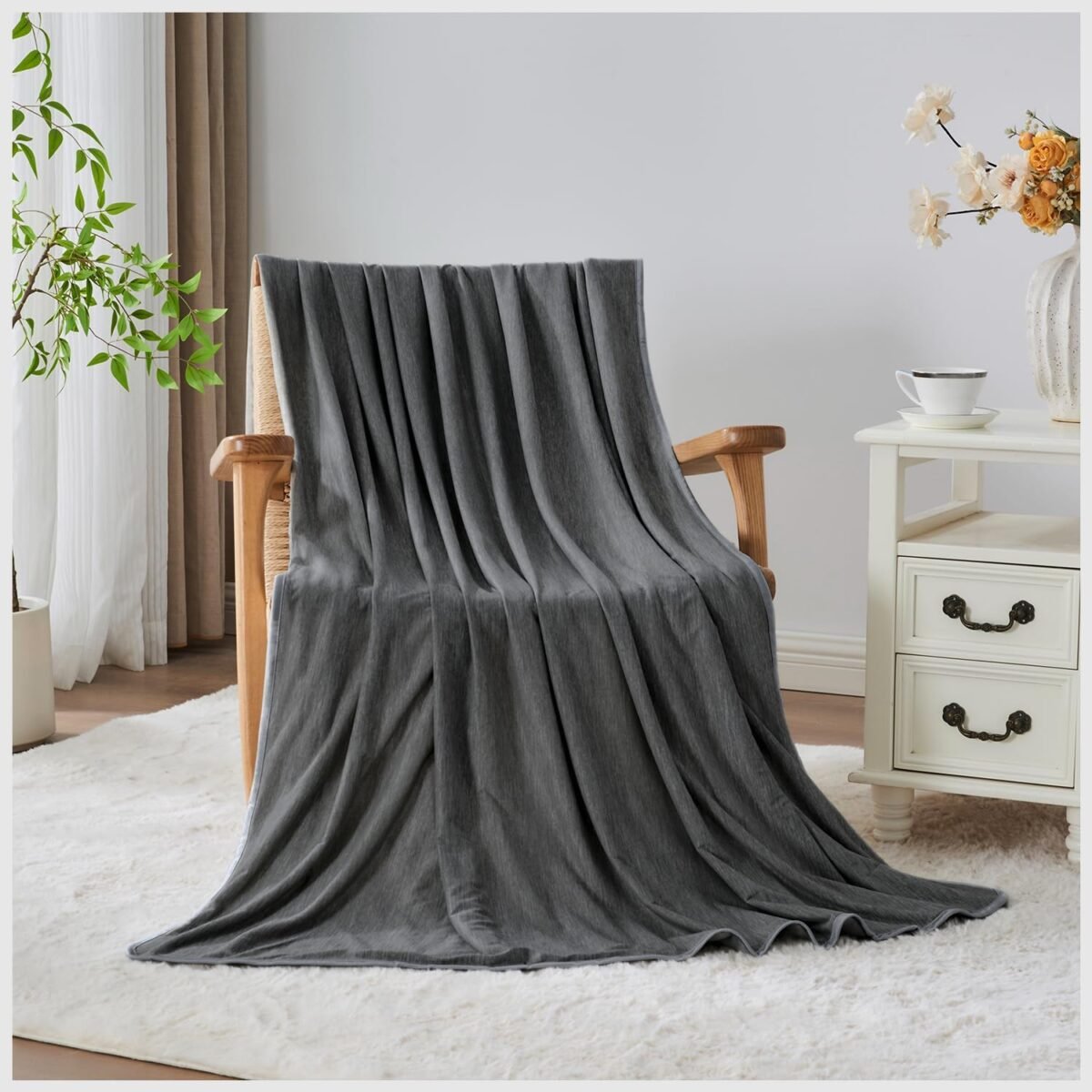 Soft Cooling Blanket Lightweight Throw for Summer - Charcoal