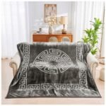 Luxury Greek Key Fleece Blanket - Charcoal/White - Image 2