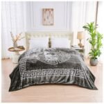 Luxury Greek Key Fleece Blanket - Charcoal/White - Image 3