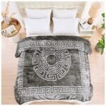 Luxury Greek Key Fleece Blanket Charcoal/White