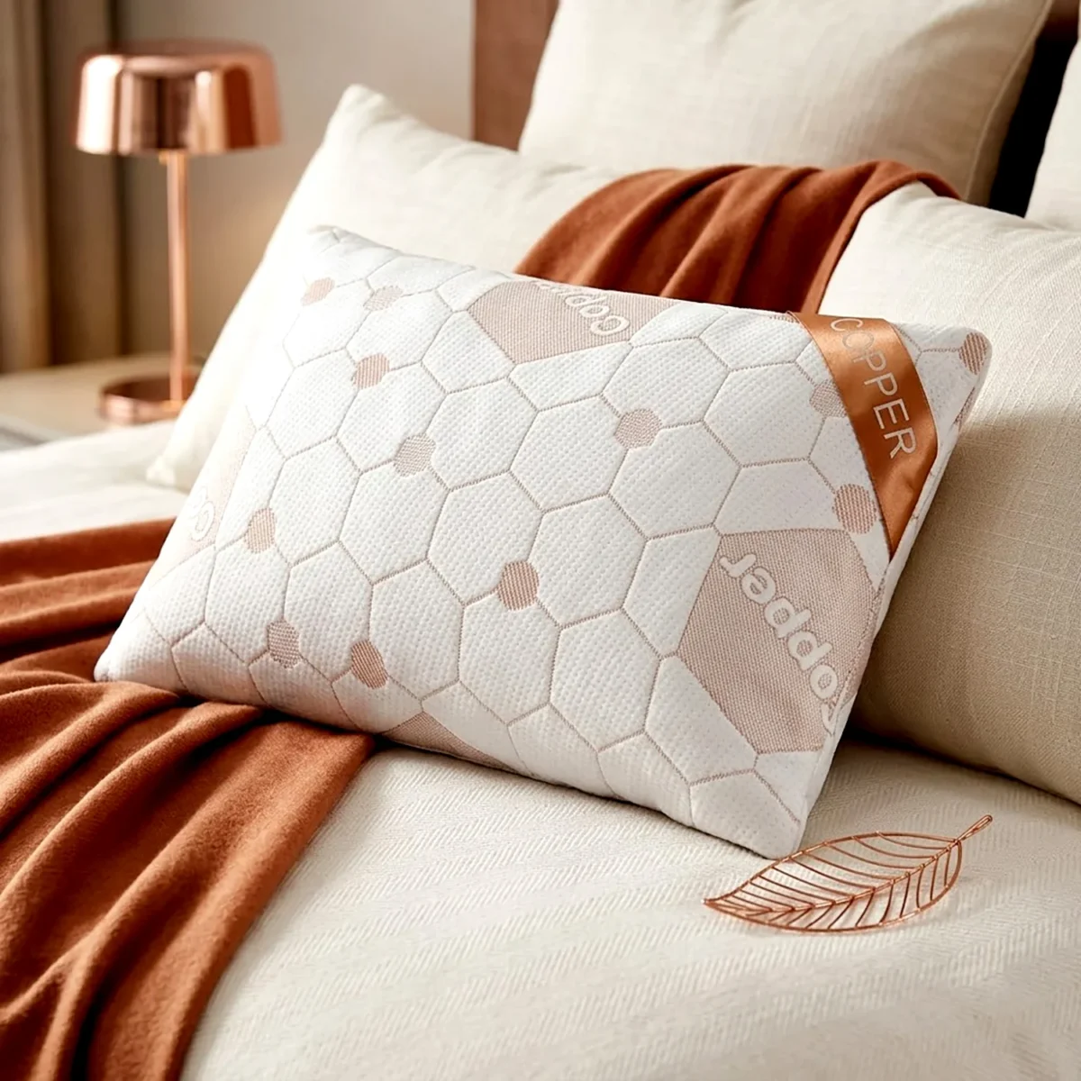 1 Pack Copper Memory Foam Pillow – White & Copper