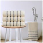 Soft Cotton Striped Bath Towels Set - Bone