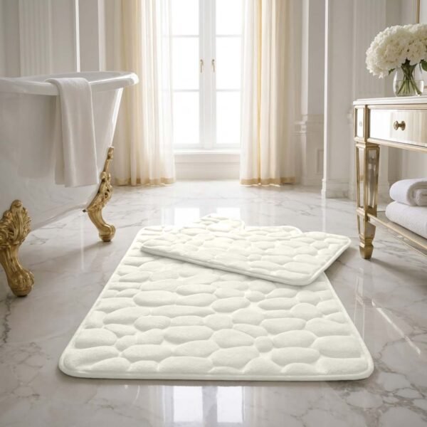 Luxury Pebbles Bathroom Mat 2 Piece - Cream