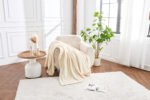 Luxury Ribbed Fleece Throw - Cream - Image 9