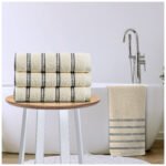 Soft Cotton Striped Bath Towels Set - Bone