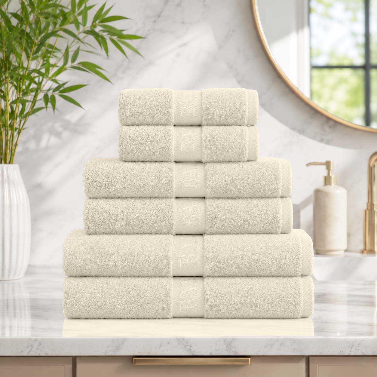 Cream 2 Highly Absorbent Soft Bamboo Towel Set - Bone